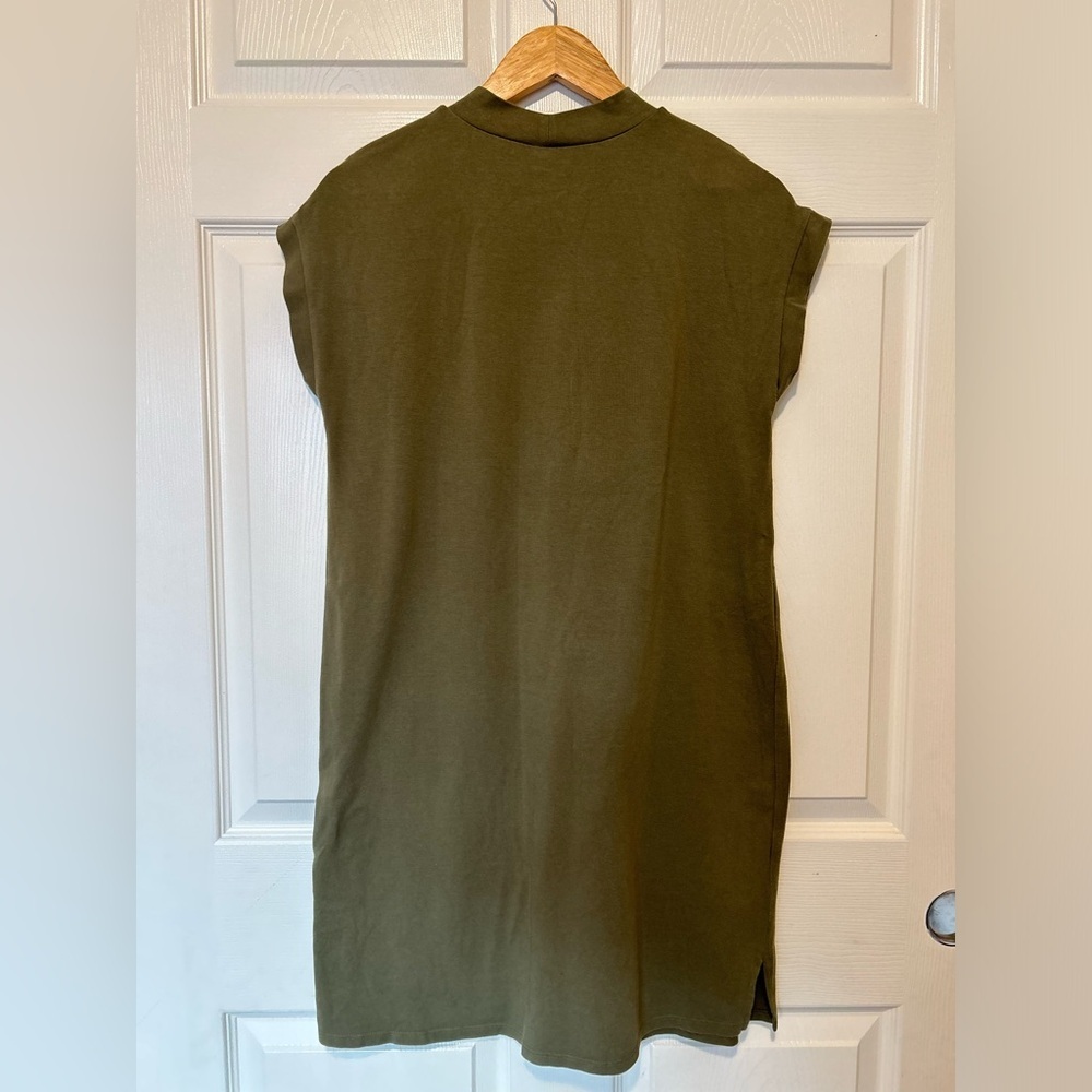 Eileen Fisher | Traceable Organic Cotton Stretch Mock Neck Dress in Olive - Picture 11 of 11